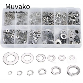 Muvako แหวนรอง แบบแบน สเตนเลส สีเงิน สกรูแหวนรอง 12 ขนาด สําหรับซ่อมรถยนต์ DIY 350 ชิ้น