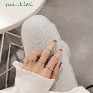 Twinkle1 ชุดแหวนแต่งงาน โลหะผสม ปรับได้ หรูหรา สไตล์เกาหลี พังก์ สําหรับผู้หญิง 8 ชิ้น ต่อชุด