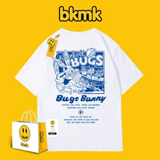 Bkmk เสื้อยืดแขนสั้น คอกลม ผ้าฝ้าย พิมพ์ลายการ์ตูน ทรงหลวม สีพื้น แฟชั่นฤดูร้อน สําหรับผู้ชาย และผู้หญิง