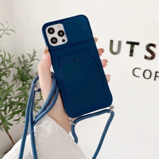 เคสโทรศัพท์มือถือ พร้อมสายคล้องคอ และช่องใส่บัตรเครดิต สําหรับ iPhone 14 7 8 Plus X XS Max XR 11 12 Pro Max