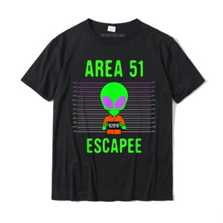 เสื้อยืดผ้าฝ้ายพิมพ์ลาย เสื้อยืด ผ้าฝ้าย พิมพ์ลายเอเลี่ยน Area 51 Escapee ตลก เลือกลายได้