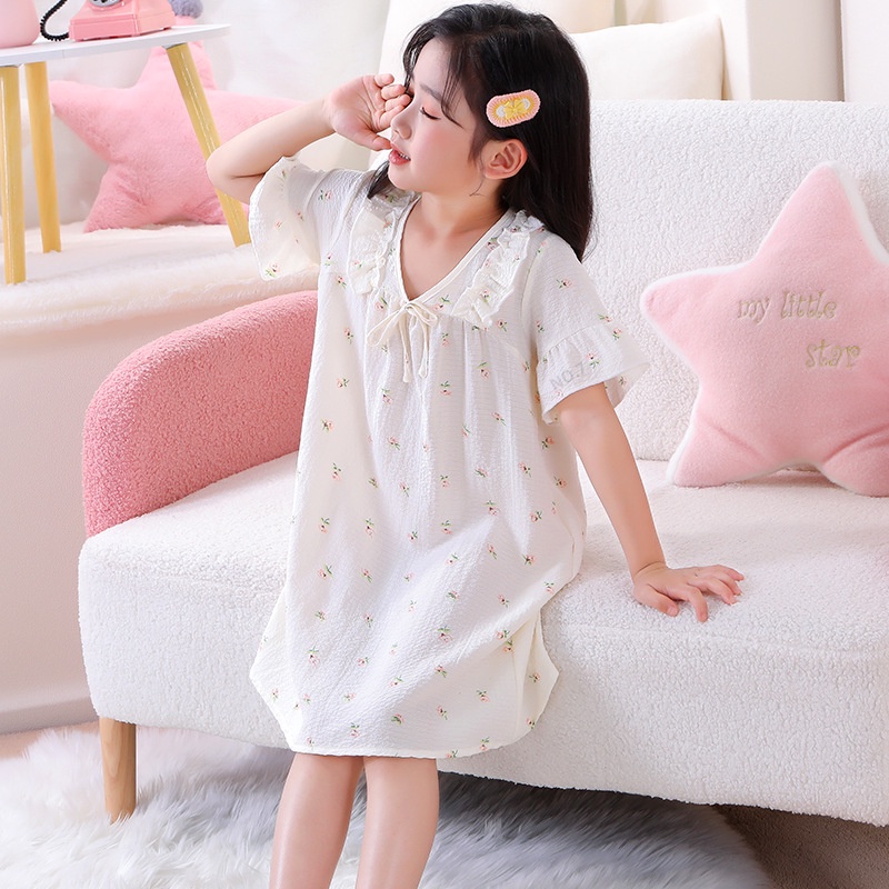 95-150 ซม.สาว Nightdress หญิงแขนสั้นสไตล์เจ้าหญิง Nightdress เด็กการ์ตูน Homewear