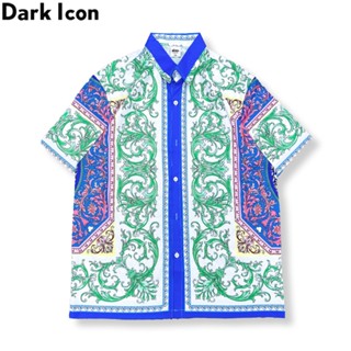 เสื้อเชิ้ตแขนสั้น พิมพ์ลาย Dark Icon สไตล์พระราชวัง เหมาะกับเดินชายหาด แฟชั่นฤดูร้อน สําหรับผู้ชาย 2023