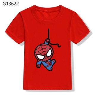 เสื้อยืดคอกลม แขนสั้น พิมพ์ลายการ์ตูน Spider Man แฟชั่นสําหรับเด็กผู้หญิง และผู้ชาย