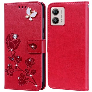 เคสโทรศัพท์มือถือหนัง ซิลิโคน พิมพ์ลายดอกกุหลาบ ลายนูน สําหรับ Motorola Moto G53 5G G73 5G