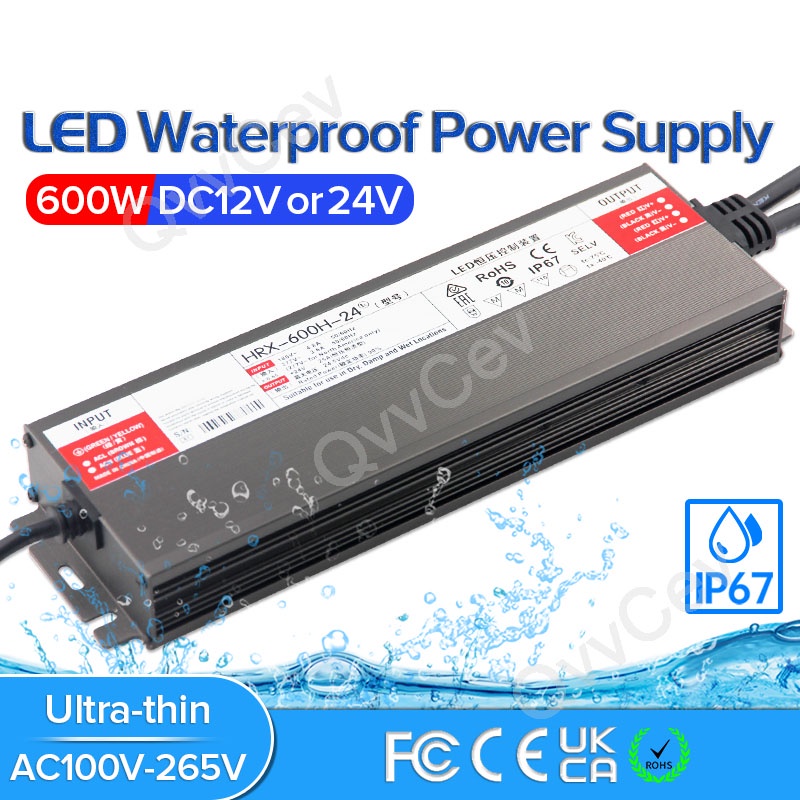 600w LED Driver DC12V 24V IP67 กันน้ํา Transformers สําหรับไฟกลางแจ้งแหล่งจ่ายไฟ AC175-265V 600W thh