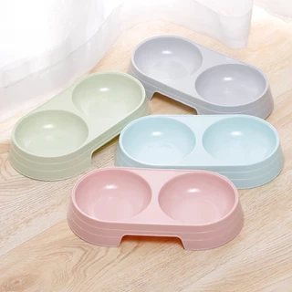 ชามอาหารสัตว์เลี้ยง สีพาสเทล สดใส ชาม2หลุม ชามอาหารแมว ชามอาหารสุนัข สำหรับแมวและสุนัข