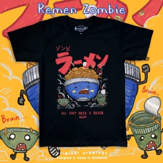 Ramen Zombies Premium Cotton Black T-Shirt เสื้อยืดคอตตอนพรีเมียมสีดำลาย ราเมน บะหมี่กึ่งสำเร็จรูป