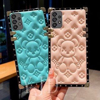 เคสโทรศัพท์มือถือหนัง ขอบตรง ทรงสี่เหลี่ยม กันกระแทก ลายหมีน้อย สําหรับ Samsung A73 A53 A33 A13