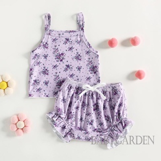 Babygarden-0-3years ชุดเสื้อแขนกุด สายสปาเก็ตตี้ ลายดอกไม้ และกางเกงขาสั้น แฟชั่นฤดูร้อน สําหรับเด็กผู้หญิง 2 ชิ้น