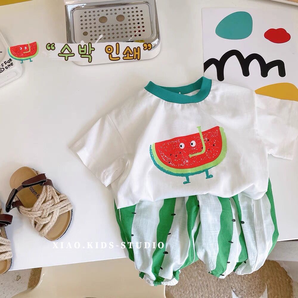 ใหม่ ชุดเสื้อแขนยาว กางเกงขายาว ลําลอง กันยุง แตงโม สองชิ้น แฟชั่นฤดูร้อน สําหรับเด็กผู้ชาย 2023