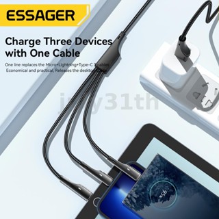 Essager ES-X37 3A USB-A เป็น Type-C/iP/Micro USB สายชาร์จเร็ว สายส่งข้อมูล แกนทองแดงดีบุก ยาว 1.2 เมตร