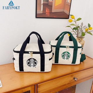 Starbucks กระเป๋าสะพายไหล่ ผ้าแคนวาส ความจุขนาดใหญ่ สําหรับใส่กล่องอาหารกลางวัน