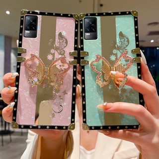 เคสโทรศัพท์มือถือกระจก ทรงสี่เหลี่ยม ลายผีเสื้อ พร้อมสายคล้องมือ สําหรับ VIVO V20 V20se V15 S1 Pro V11 V11i V9 V5 Lite V5s