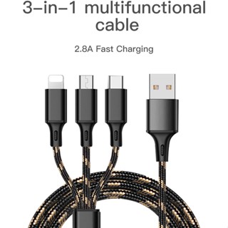 3 In 1 สายชาร์จ Usb Type C หลายพอร์ต 1.2 เมตร สําหรับ Huawei Micro Usb