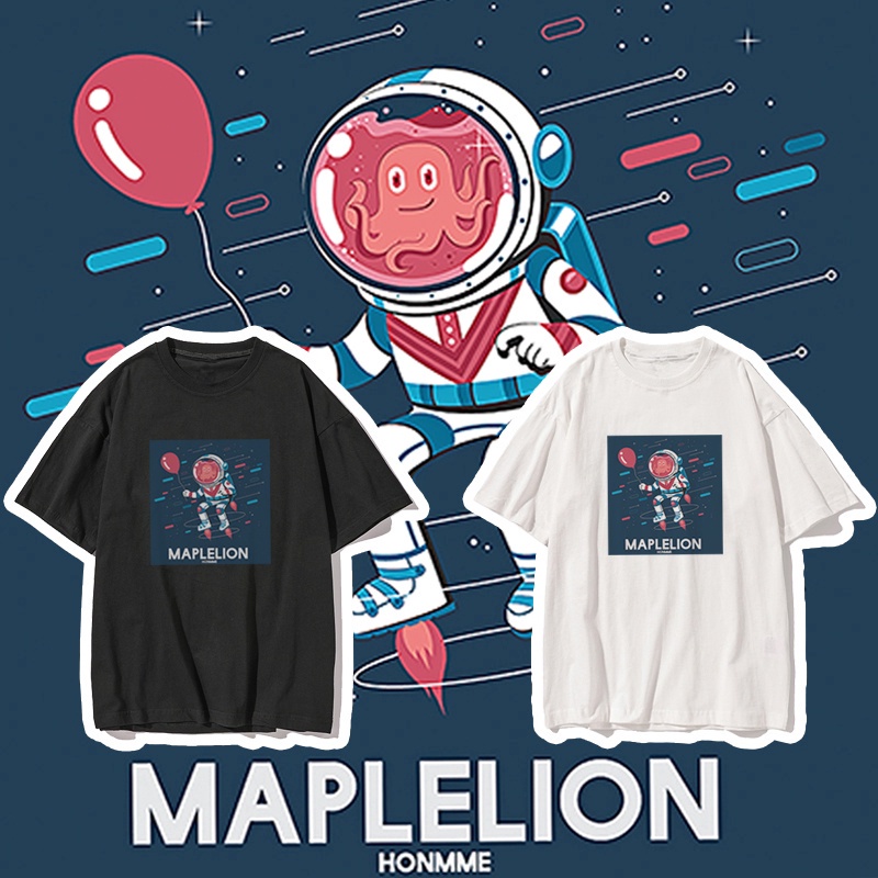 DFsdg#ถูกสุด 【hot sale】lucky72 เสื้อยืด แขนสั้น คอกลม ลายนักบินอวกาศ ทรงโอเวอร์ไซซ์ สำหรับผู้ชาย