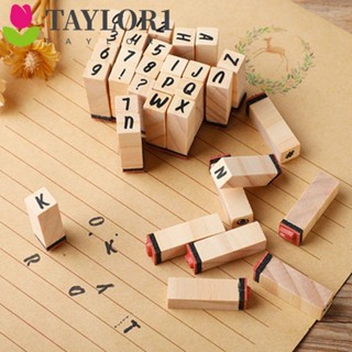 Taylor1 ชุดแสตมป์ไม้ ลายตัวอักษร ตัวเลข แฮนด์เมด DIY สําหรับตกแต่งไดอารี่ โรงเรียน