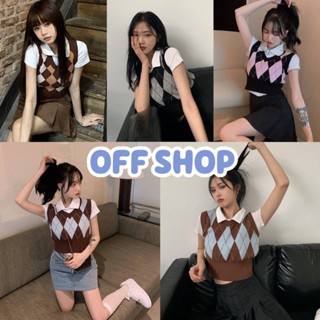 OFF SHOP พร้อมส่ง (OFF-L33) เสื้อเชิ้ตไหมพรมแขนสั้น 2ชิ้นติดกันน่ารักสไตล์เกาหลีมาก  -C