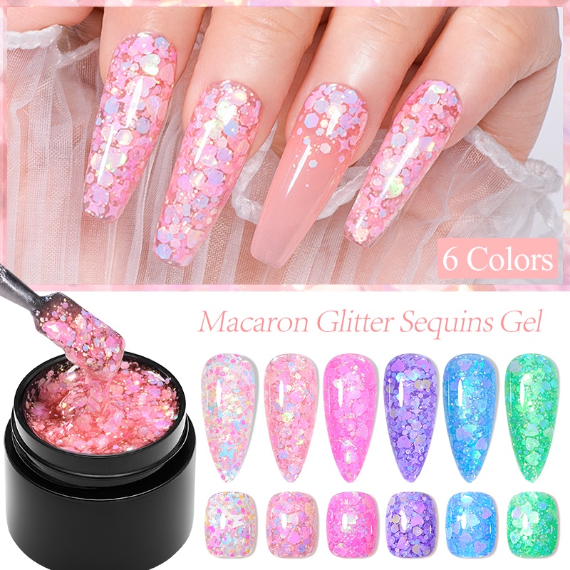 🔥MEET ACROSS มาการอง เจลเล็บ 7ml สีกระพริบ เลื่อม ยาทาเล็บเจล UV เล็บปลอมเจล