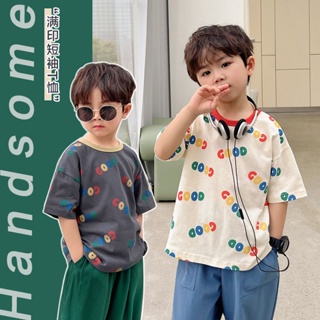 พร้อมส่ง เสื้อยืดเด็กผู้ชาย เสื้อยืดแขนสั้น พิมพ์ลาย แฟชั่นฤดูร้อน เสื้อผ้าเด็กผู้ชาย 1-8 ขวบ