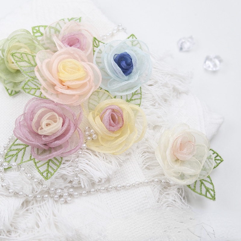 ดอกกุหลาบ ดอกคามิเลีย เส้นด้ายยูเจน 3D แฮนด์เมด DIY อุปกรณ์เสริม สําหรับเสื้อผ้า