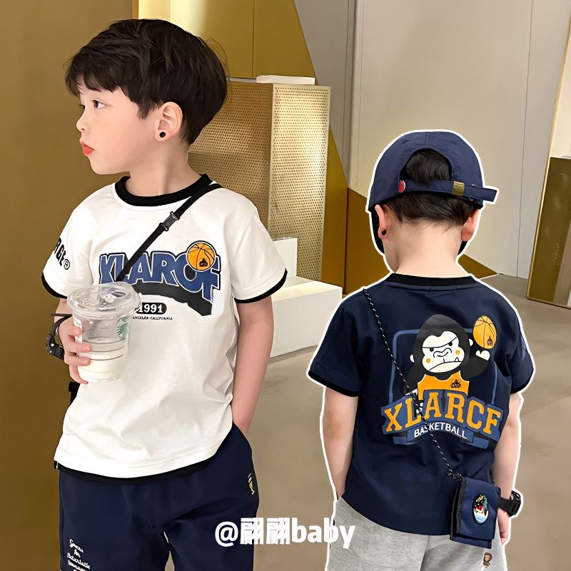 2.3 เสื้อยืดแขนสั้น พิมพ์ลายการ์ตูน ขนาดเล็ก แฟชั่นฤดูร้อน สําหรับเด็กผู้ชาย