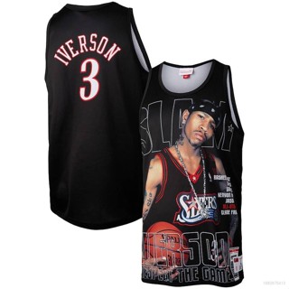 เสื้อกีฬาบาสเก็ตบอล HQ1 NBA Allen Iverson Philadelphia 76ers สีดํา สไตล์เรโทร พลัสไซซ์ สําหรับผู้ชาย และผู้หญิง QH1