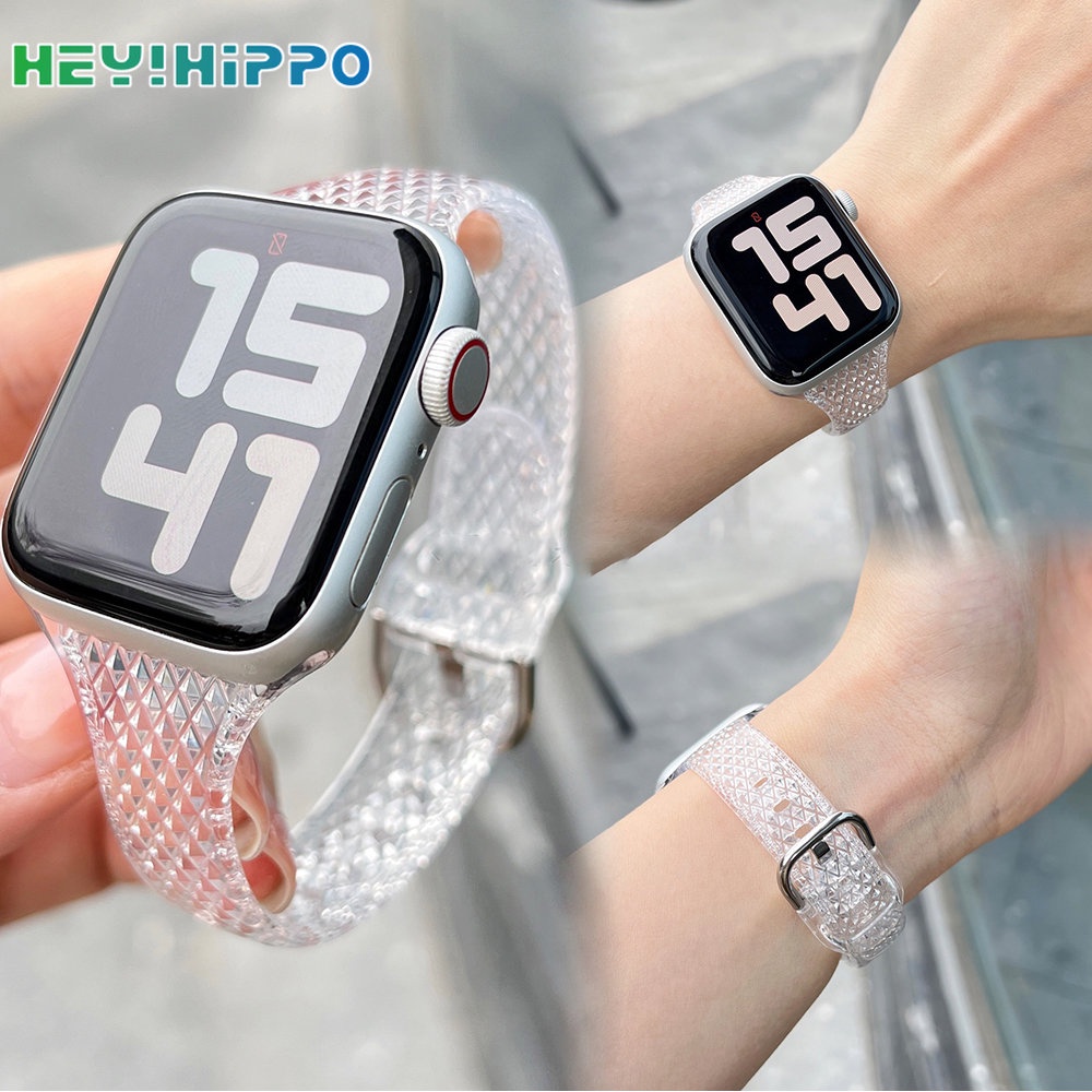สายนาฬิกาข้อมือ แบบใส ประดับเพชร แวววาว สําหรับ iwatch series 8 7 6 SE 5 4 45 44 42 41 40 38 มม.