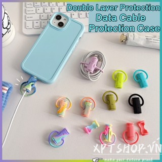 【Dual Protectors】เคสซิลิโคน สีรุ้ง สร้างสรรค์ สําหรับ iPhone Android สายชาร์จ Type-c