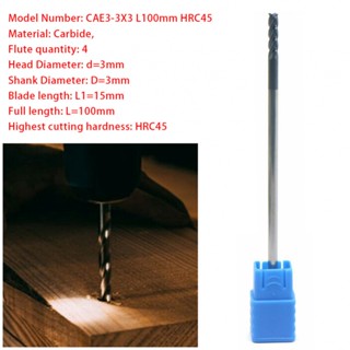 เครื่องมิลลิ่ง CNC คาร์ไบด์ เส้นผ่าศูนย์กลาง 3 มม. ก้านยาวพิเศษ 100 มม. 4 ฟลุต