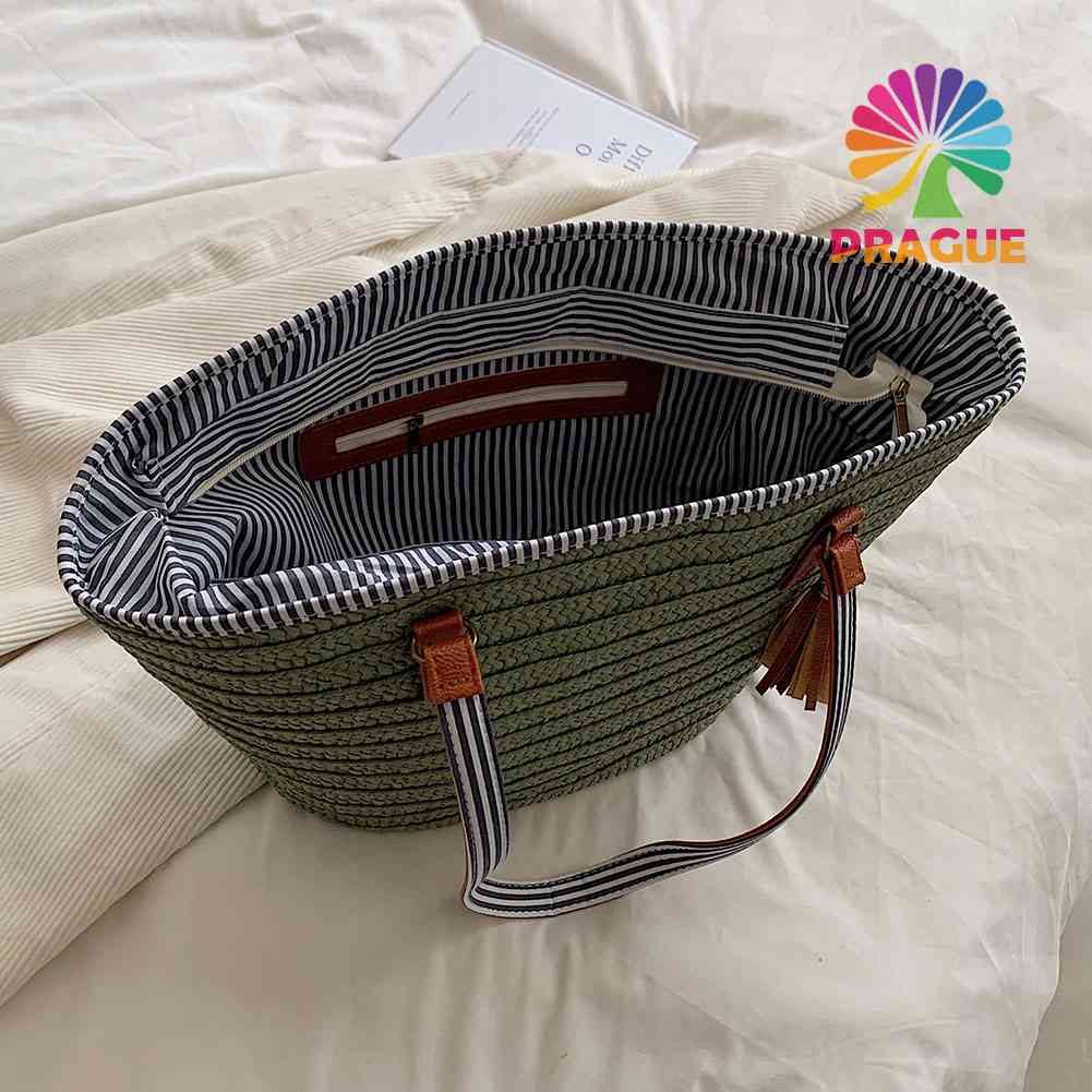 (พร้อมส่ง) กระเป๋าสะพายไหล่ลําลอง ประดับพู่ หรูหรา เหมาะกับเดินชายหาด ริมทะเล แฟชั่นฤดูร้อน สําหรับผู้หญิง