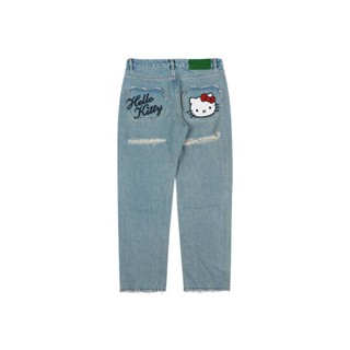 【HELLO KITTY】WHOOSIS Embroidery Destroyed Denim Jeans  👖 กางเกงยีนส์ขาดๆเซอร์ๆ ปักคิตตี้กระเป๋าหลัง