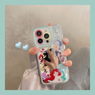 เคสโทรศัพท์มือถือแบบแข็ง กันกระแทก ลายการ์ตูนเจ้าหญิงนางเงือก พร้อมกระจก สําหรับ iPhone 7 8 Plus XS XR X XS max 11 12 13 14 11 Pro max 12 Pro max 13 Pro max 14 Pro max เคส