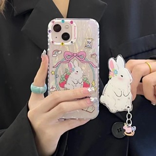 เคสโทรศัพท์มือถือ กันลื่น ลายกระต่ายน่ารัก พร้อมที่ตั้งวาง สําหรับ iPhone 14Pro max 14ProiPhone 14 iPhone13 Pro iPhone 13Pro max iPhone12 Pro 11 Airpods 1 2 Pro 3