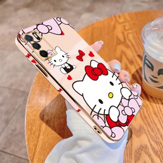 เคส OPPO A16 A16K A16E A54 A55 A74 4G 5G A94 Reno 5F A95 เคสโทรศัพท์มือถือ แบบนิ่ม ลายการ์ตูนคิตตี้ ขอบสี่เหลี่ยม หรูหรา