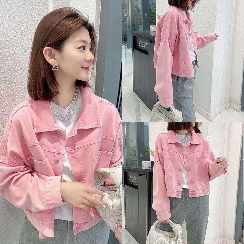 [พร้อมส่ง] ชุดเดรสแจ็กเก็ตยีนสั้น ทรงหลวม สีชมพู สไตล์ยุโรปตะวันตก เหมาะกับฤดูใบไม้ผลิ และฤดูใบไม้ร่วง สําหรับผู้หญิง