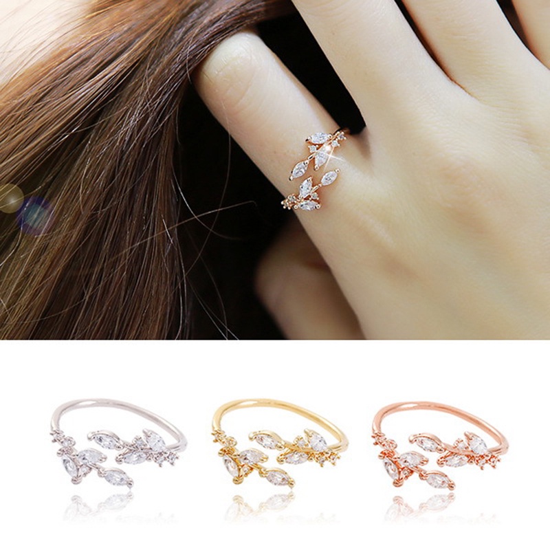 แฟชั่น 925 เงินแฟชั่นสาขาสดใบออกแบบเปิดแหวนผู้หญิง3โลหะสีที่มีอยู่เจ้าสาวแต่งงานพิธีพรรคแฟนซีเครื่องประดับ