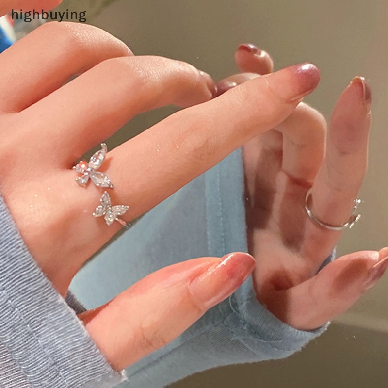 [highbuying] เกาหลี ประกาย โลหะผสม แหวนผีเสื้อ สําหรับผู้หญิง แฟชั่น เครื่องประดับบุคลิกภาพ เฉพาะ ปรับได้ เปิด งานแต่งงาน เครื่องประดับ ใหม่ พร้อมส่ง