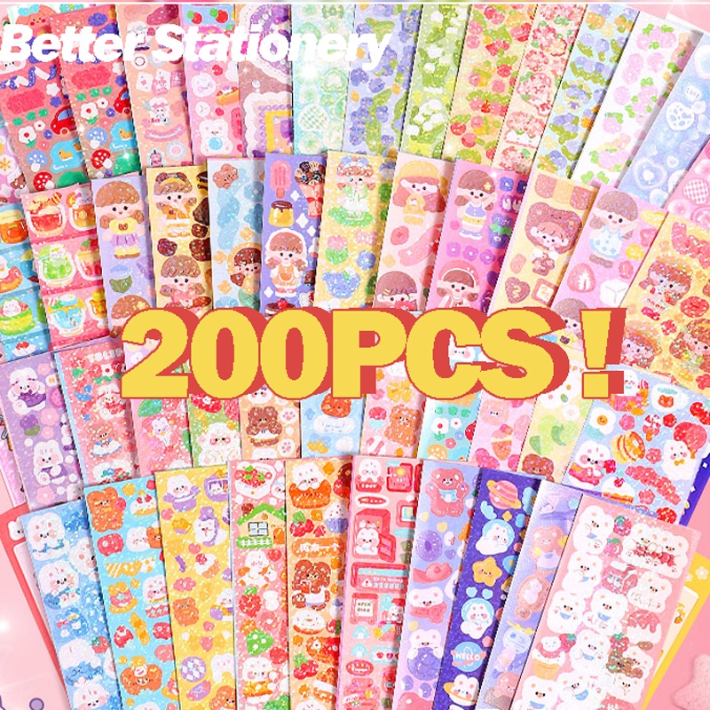 สติกเกอร์เลเซอร์ ลายน่ารัก สําหรับตกแต่งสมุดภาพ เครื่องเขียน DIY จํานวน 200 ชิ้น
