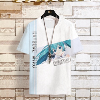 เสื้อยืดแขนสั้น พิมพ์ลายการ์ตูน Hatsune Miku พลัสไซซ์ แฟชั่นฤดูร้อน สําหรับผู้ชาย