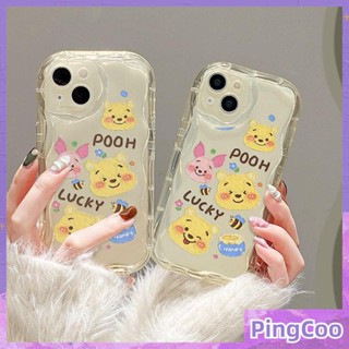 สำหรับ iPhone 11 iPhone Case Clear Curved Edge Ripple Case เคส TPU Soft กันกระแทกป้องกันกล้องน่ารัก Love Honey Bear เข้ากันได้กับ iPhone 14 13 Pro max 12 Pro Max 11 xr xs 7 8