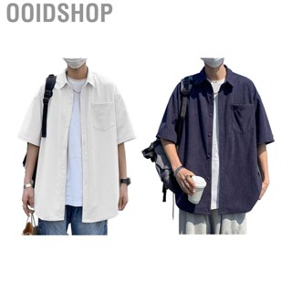 Ooidshop Man Short Sleeve Shirt  Man Summer Short Sleeve Shirt Embroidered Pocket Pure Color Button Up  for Male for Outing