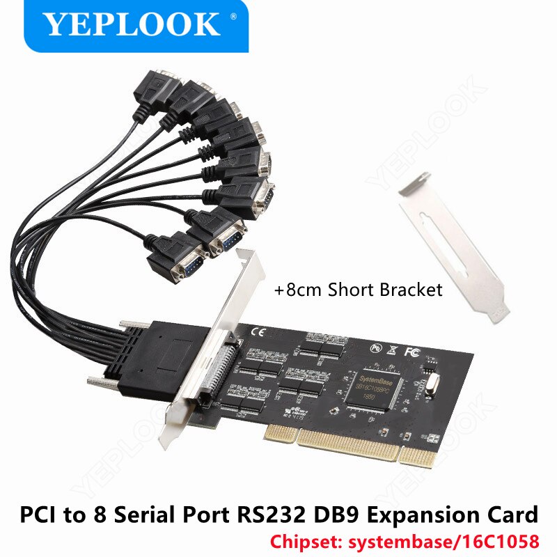 PCI ถึง 8x Serial Port RS232 DB9 COM การ์ดขยาย I/O Controller Riser อะแดปเตอร์ชิปเซ็ต Systembase 16C