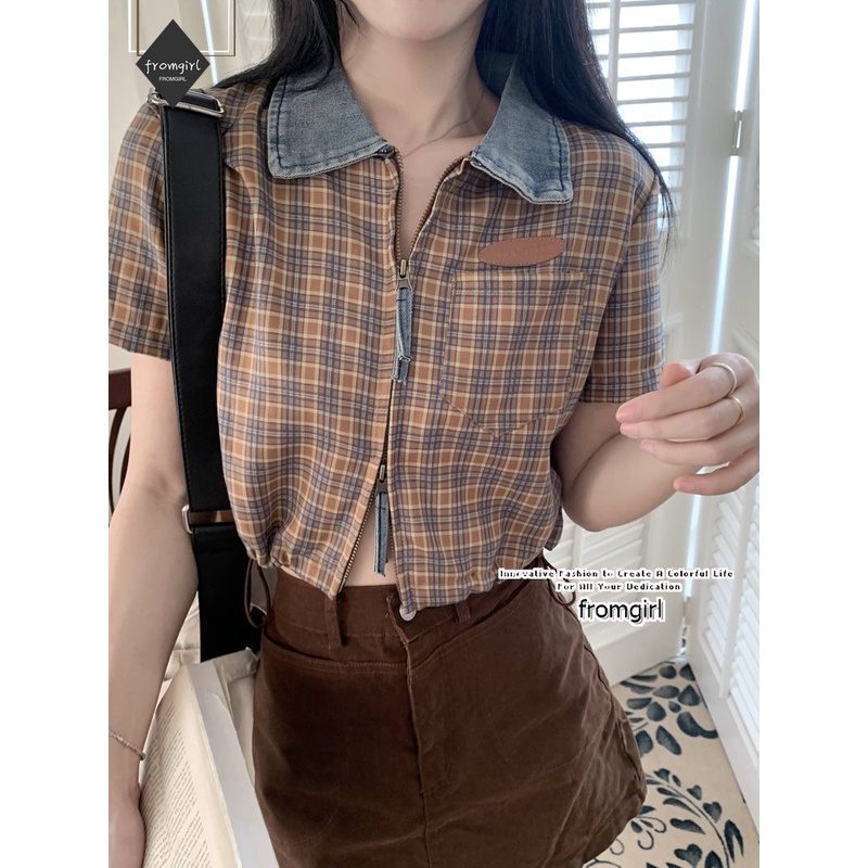 เสื้อแจ็กเก็ตแขนสั้น ลายสก๊อต แต่งซิปสองทาง สไตล์วินเทจ แฟชั่นฤดูร้อน สําหรับเด็กทารก