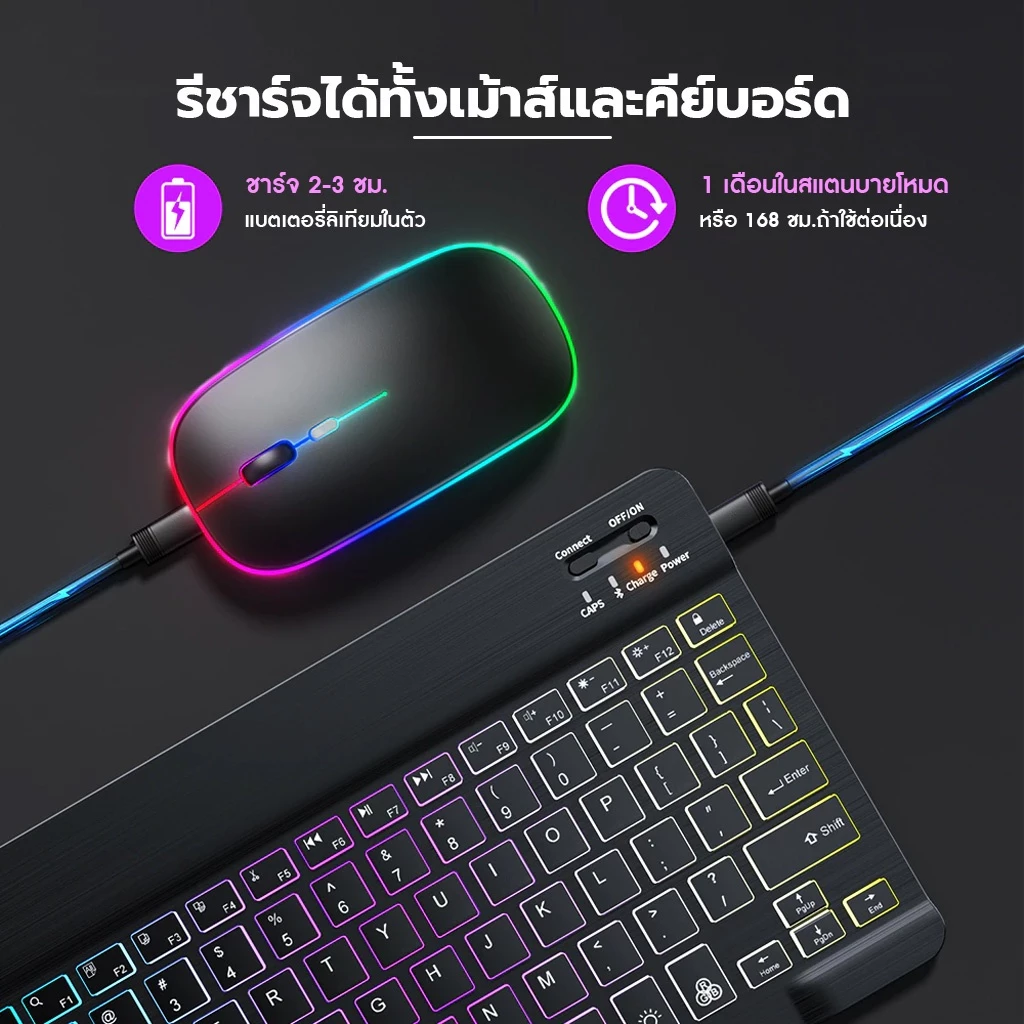 คีย์บอร์ดและเมาส์ไร้สาย 10 นิ้ว ไฟแบ็คไลท์ ภาษาไทย thumbnail 4