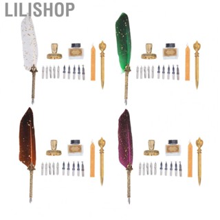 Lilishop Quill Pen Feather Pen Set Glossy Writing Feather Pen Set European Style Engraved Nib Retro Elegance with   Wax for