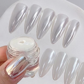 Aurora Pearl White Mica Flakes Nail Powder Aurora Nail Glitter ฝุ่นตกแต่งเล็บเล็บ Charms Supplies