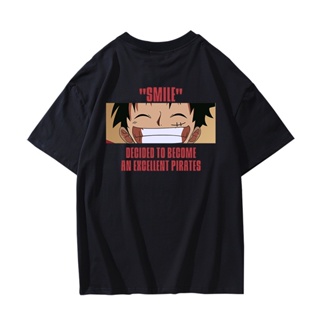 [S-5XL]เสื้อยืดลําลองสําหรับผู้ชายผู้หญิงแขนสั้นพิมพ์ลายการ์ตูน One Piece