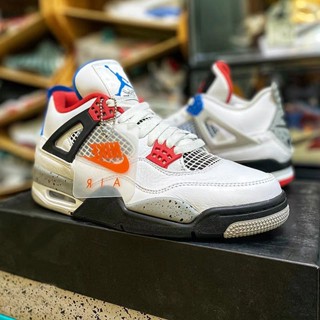 Aj4 รองเท้าบาสเก็ตบอล ลายเป็ดแมนดาริน สีแดง และสีน้ําเงิน สไตล์เรโทร สําหรับผู้ชาย COFV