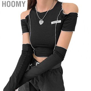 Hoomy Cold Shoulder Short T Shirt  Lightweight Breathable  Fit T Shirt Black Trendy Skin Friendly  for Party